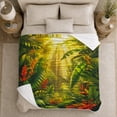 thumbnail image 5 of Golden Sunlit Rainforest with Red Tropical Flowers, Botanical Jungle Art for Plant Lovers, Birthday Gift, Soft Flannel Blanket for Bedroom, Fresh Tropical Home Decor, 5 of 9