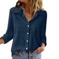 thumbnail image 2 of JGGSPWM Blouse for Women Dressy Long Sleeve Button Down Shirts Business Casual Outfit Lightweight Solid Color Tops Blue XL, 2 of 5