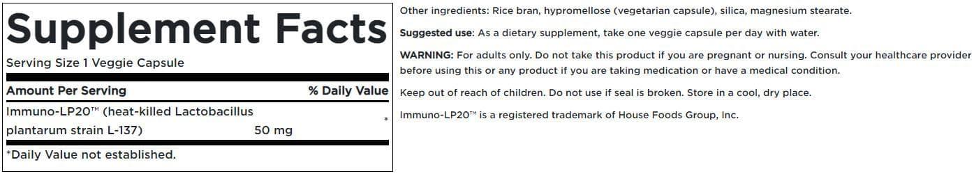 Swanson Immunobiotic Immuno-Lp20 50 Milligrams 30 Veg Capsules (2 Pack)