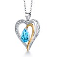 thumbnail image 4 of 925 Sterling Silver and 10K Yellow Gold Swiss Blue Topaz and White Lab Grown Diamond Heart Shape Pendant Necklace for Women By Keren Hanan (1.34 Cttw, Pear Shaped 8X6MM, with 18 inch Chain), 4 of 7