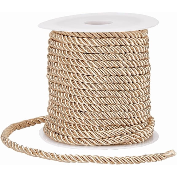 20M/21.87 Yards Twisted Cord Trim Twist Rope 5mm Beige Polyester Decorative 3-Ply Silk Twine String Cording Graduation Honor Cords Thread for Home Decor Crafts Bag Upholstery Curtain for DIY