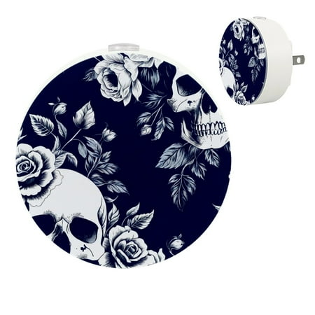 

LED Night Lights Plug into Wall 2-Pack 0.5W Plug in Night Light Dusk to Dawn White Bright Nightlight for Bedroom Bathroom Hallway Kitchen Skull Flower Retro