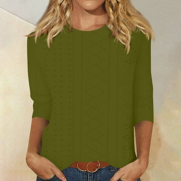 Womens Shirts Loose Women's Fashion Casual Round Neck 3/4 Sleeve Loose Solid Colour T-Shirt Ladies Top