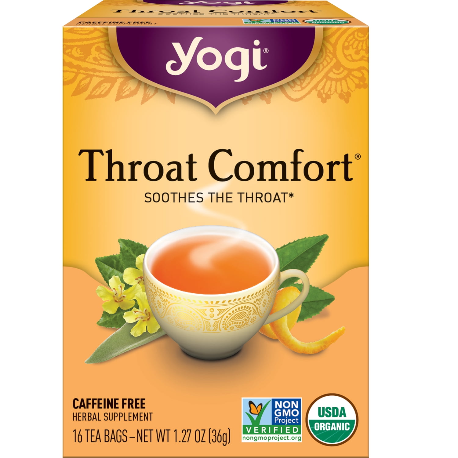 Yogi Tea Throat Comfort, Caffeine-Free Organic Herbal Tea, Wellness Tea Bags, 16 Count