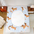 thumbnail image 4 of Manfei Kawaii Dog Fitted Sheet Queen, Dachshund Lover Bedding, Light Blue White, 3-Piece, 1 Fitted Sheet and 2 Pillowcases, 4 of 6