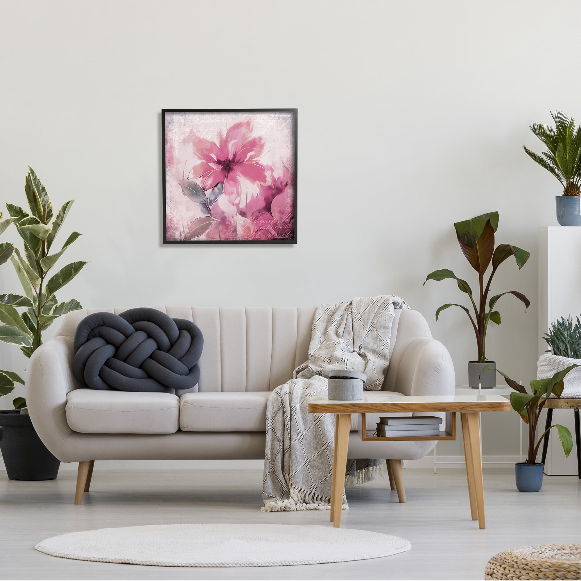 Stupell Industries Vintage Pink Florals Botanical & Floral Painting Black Framed Art Print Wall Art, 24 x 24
