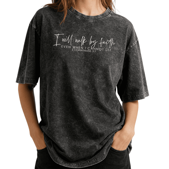 UNISHE Women's Walk By Faith Graphic Vintage Washed T-Shirt Short Sleeve Oversized Quiet Faith Tee