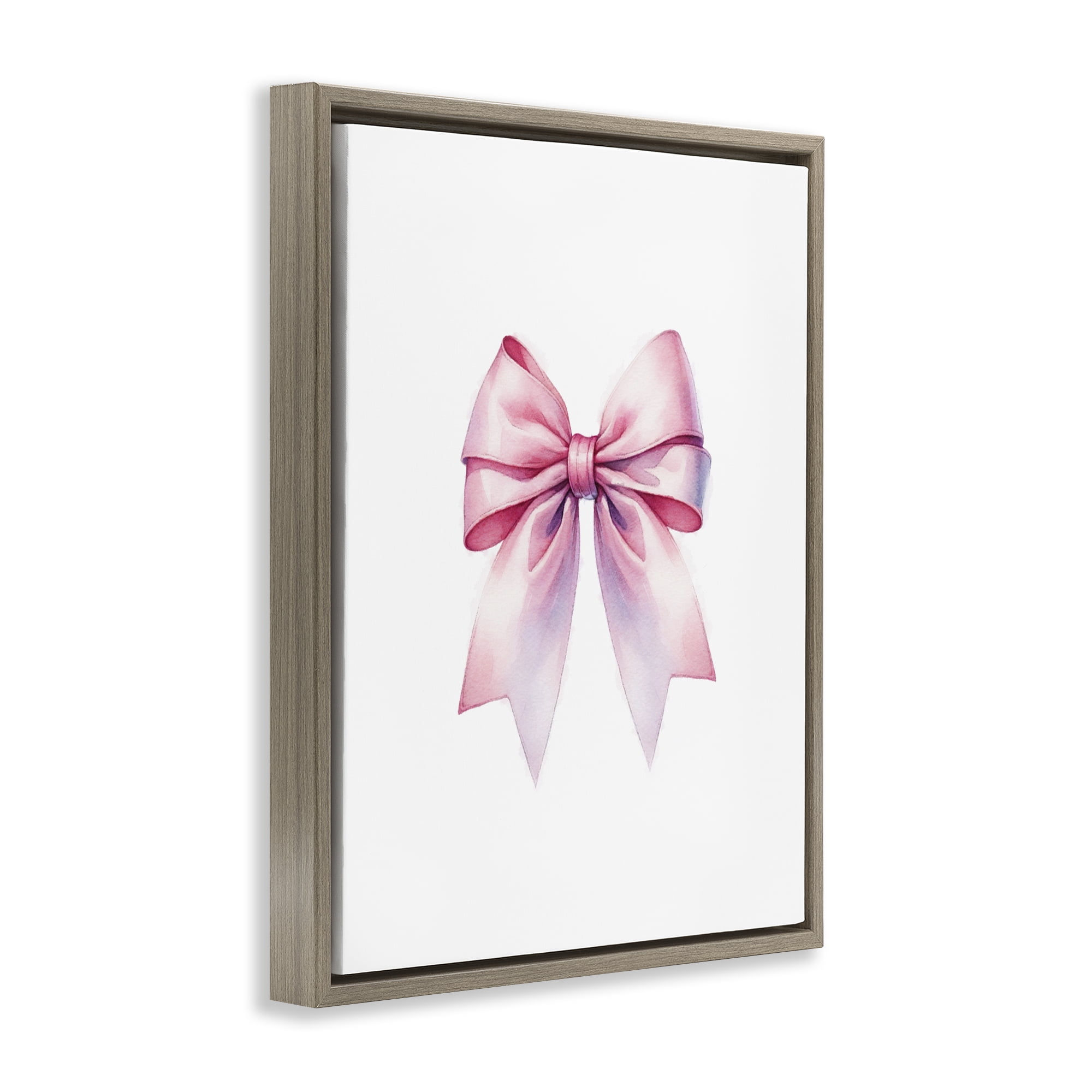 Stupell Industries Symmetrical Pink Bow Fashion Painting Brown Floater Framed Canvas Art Print Wall Art, 25 x 31