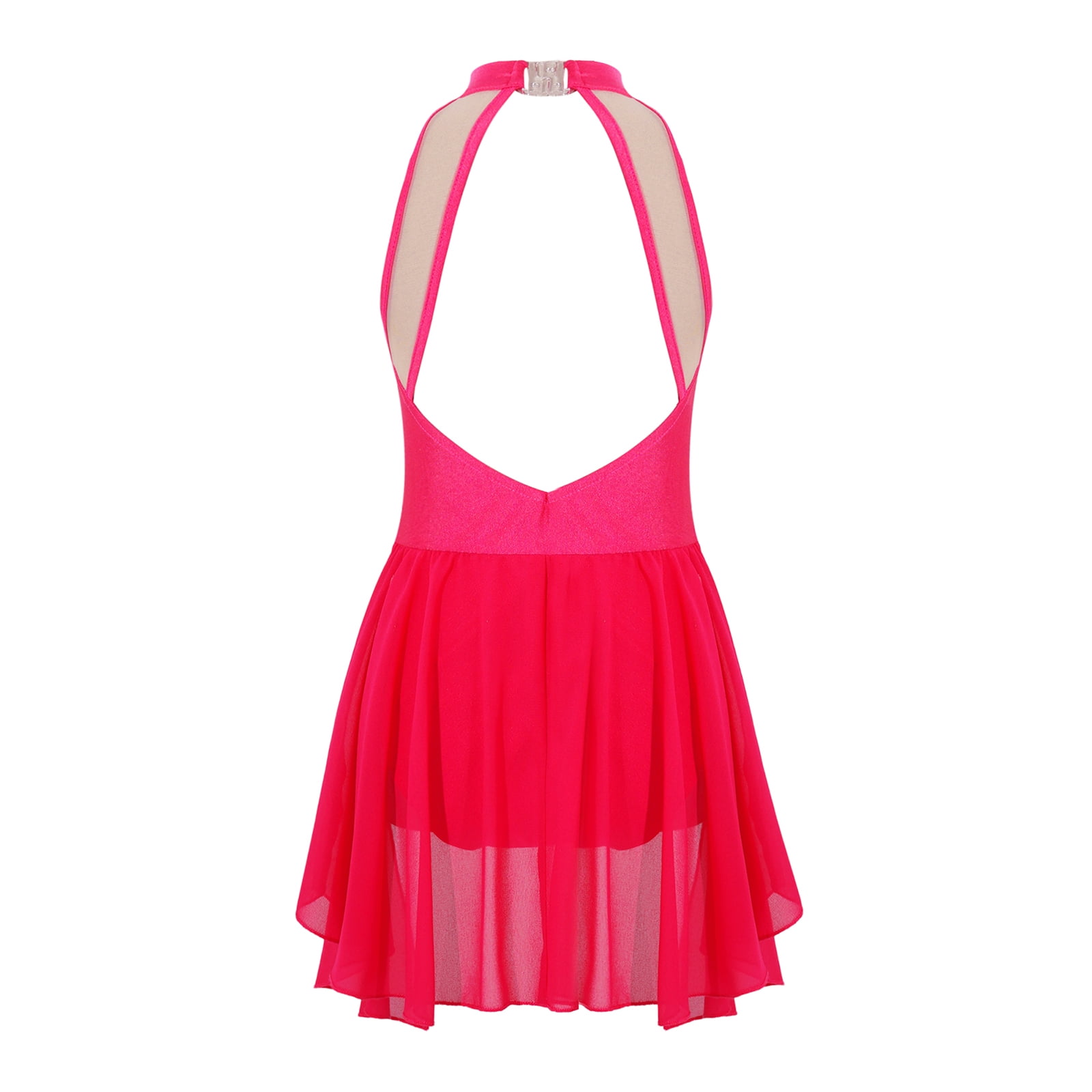Alvivi Rhinestone Sleeveless Athletic Dance Dress for Kids Girls Figure Skating Competition Costume Hot Pink 6