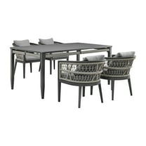 Armen Living Zella Outdoor Patio 5 Piece Dining Set in Aluminum with Light Gray Rope