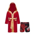 thumbnail image 1 of Fldy Tenues de Boxe pour Garçons, Ensemble Robe à Capuche en Satin Métallique et Shorts, Robe de Fête Déguisement A5 12, 1 of 5