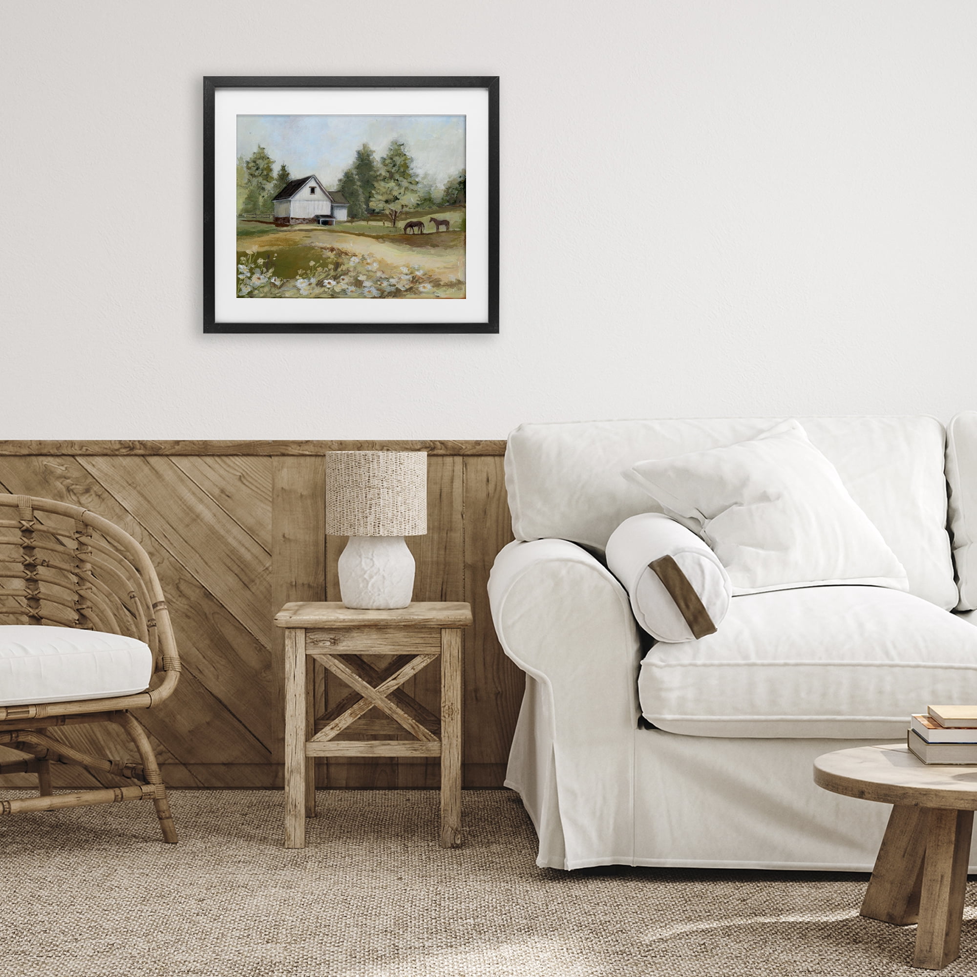 Stupell Industries Barn Field Landscape Black Framed Print Under Glass, design by Susan Winget