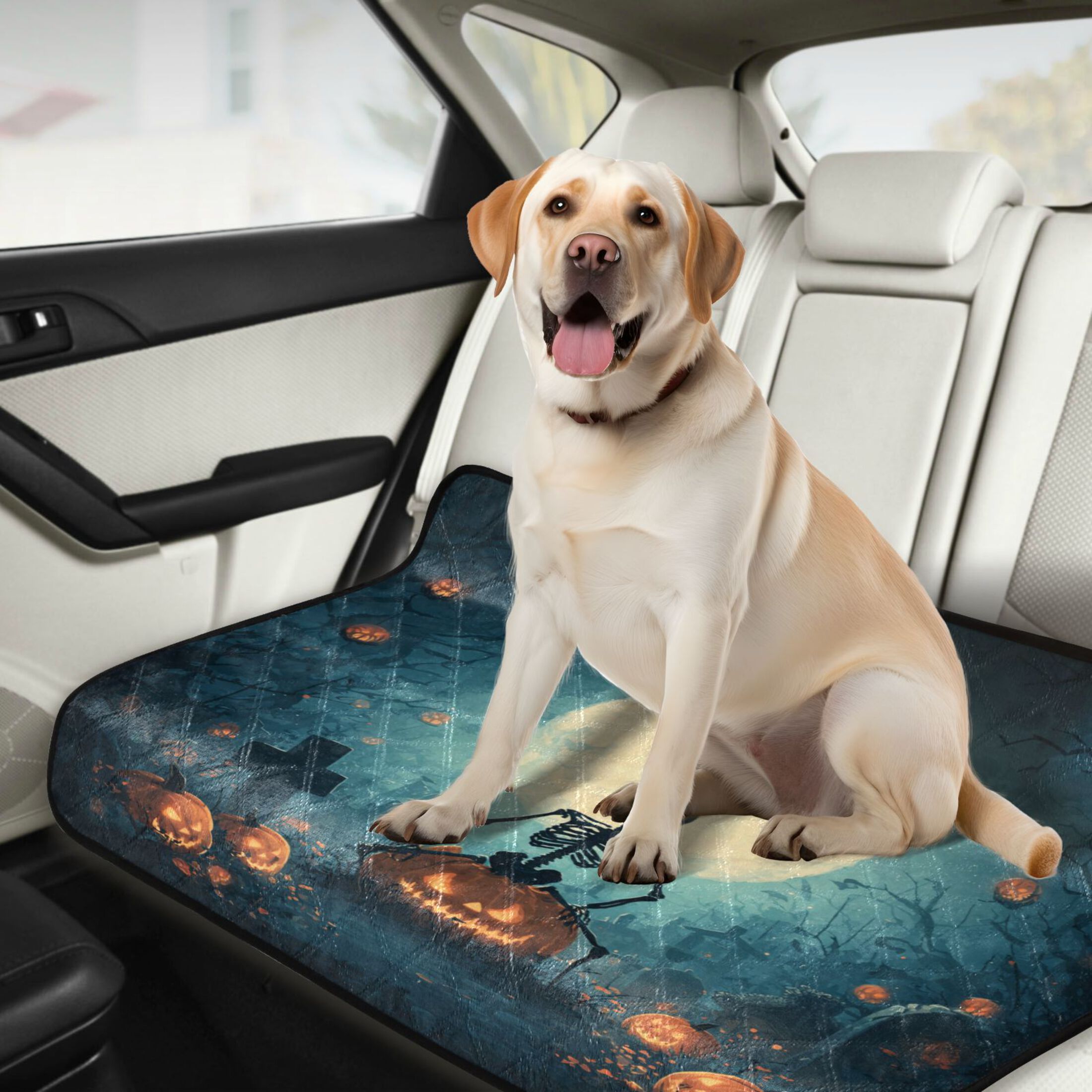 Qxltty Halloween Skull Theme Cat litter Pads Pet Set of 2 Diaper Mats Center Anti-leakage Layer Absorbent Soft and Comfortable