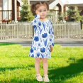 thumbnail image 5 of Girls' long-sleeved dress Flowers Blue Girls' A-line dress with ribbed cuffs Soft and comfortable, 5 of 6