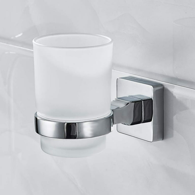 Hotbest Cup Holder Bathroom Holders Toothbrush Tumbler Holder Wall Mounted Glass Chrome Cup Holder for Bathroom Kitchen, Size: Square Seat