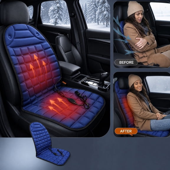 12V Car Heated Seat Cushion, Winter Fast Heating Auto Seat Warmer Pad with Adjustable Temperature for Car SUV Truck, Overheat Protection, Plug and Play
