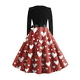 thumbnail image 6 of Valentine Dress for Women 1950S Retro Long Sleeve V-Neck Cocktail Dresses with Belt Love Heart Printing A-Line Dress Red M, 6 of 6