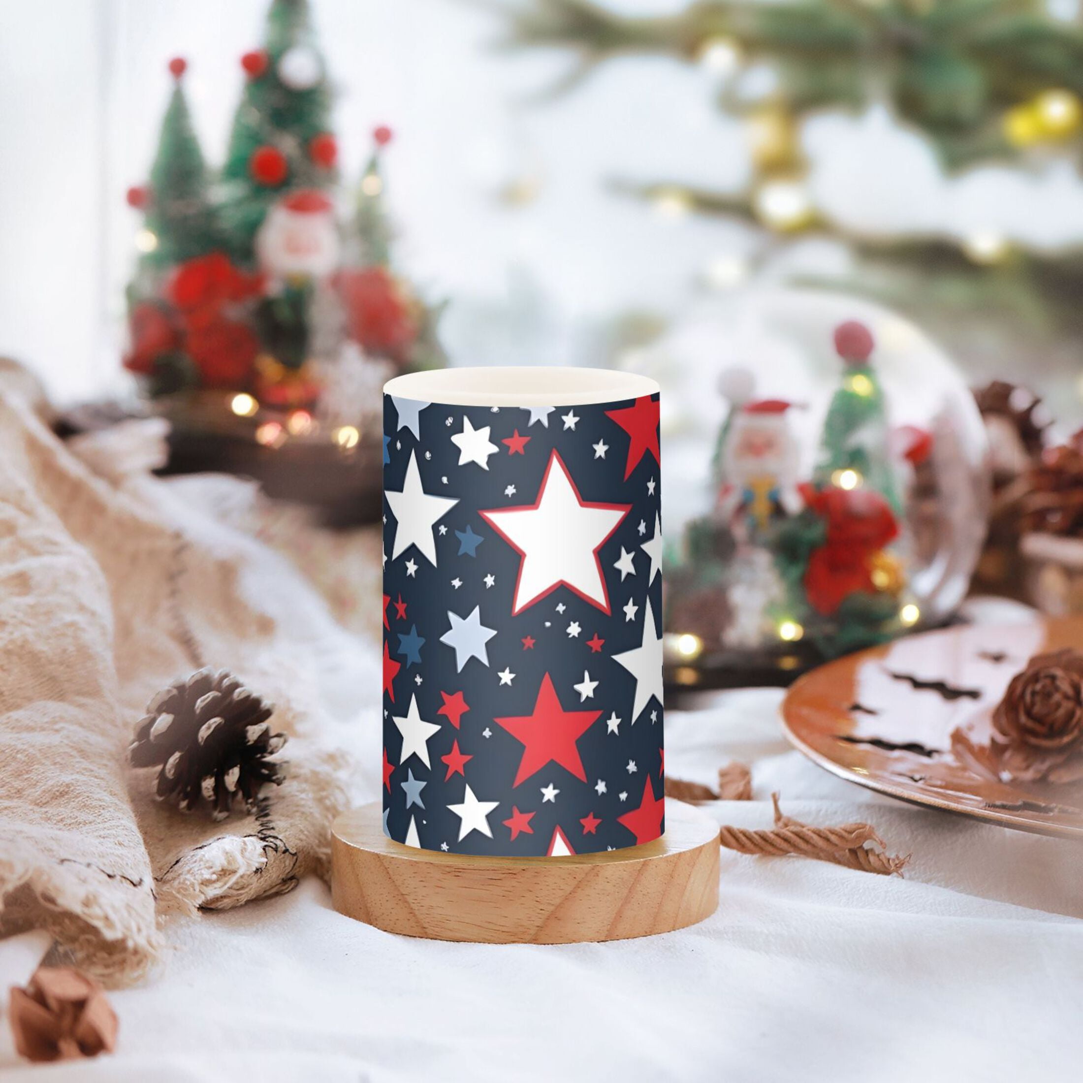Red White Blue Stars Flameless Candles with Remote Timer LED Battery Operated Flickering Candle Light for Festival Wedding Home Party