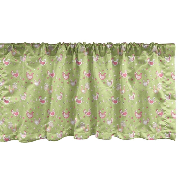 Ambesonne Hen and Chicks Window Valance, Chicken and Rooster, 54" X 18", Green Pink