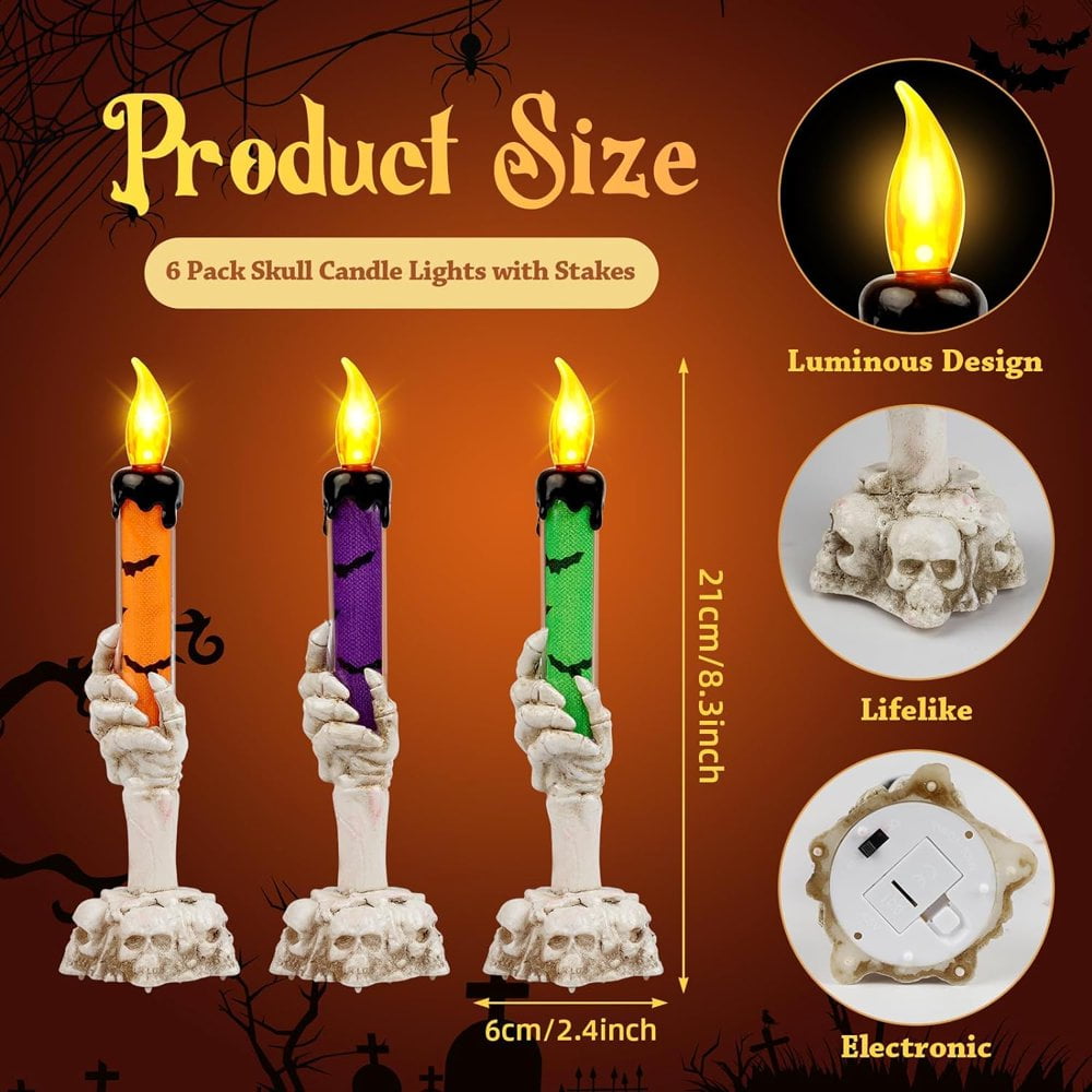 Bougeoir Squelette Tête De Mort Résine – Décoration Halloween, 16x12,2x11,7 Cm, Ambiance Macabre