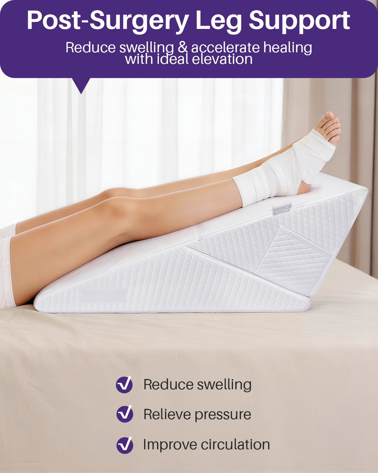 KEKOY Wedge Pillows for Bed Sleeping/ Sleep Apnea, Adjustable Height to 9-12 inches, Washable Cover, White