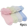 thumbnail image 2 of LYMAYTER 4 Pack Dress Socks for Toddler Summer Breathable Socks‌ Girls Double Ruffle Ankle Socks 1-15Y, 2 of 7