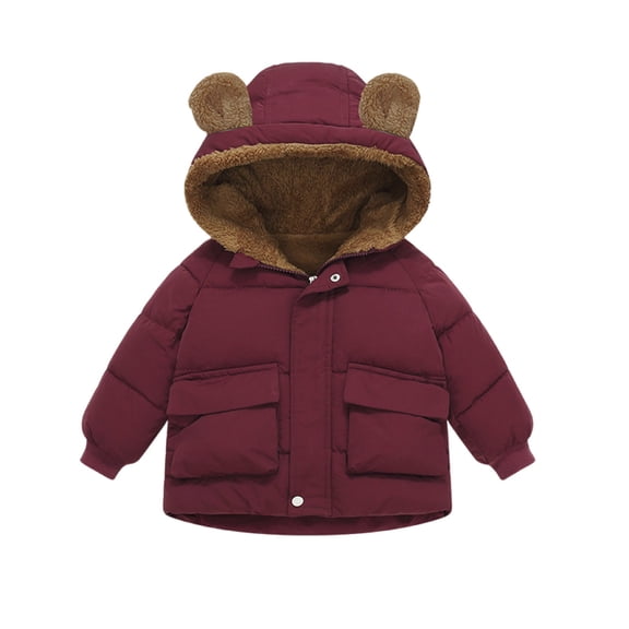 Kids Winter Padded Coat with Bear Hoods Girls Boys Warm Thick Fleece Lined down Jackets Toddler Baby Cute Outdoor Outerwear