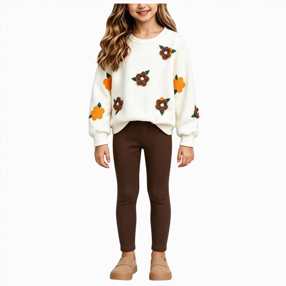 HFHAPW Kids Girl Clothes Fall Winter Toddler Outfits Long Sleeve Crewneck Sweatshirts Leggings Pants 2Pcs Girls Clothing Set,2-3Y