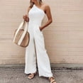 thumbnail image 2 of Staron Summer Jumpsuits for Women Sling Off Shoulder Casual Loose Solid Color with Pockets Long Pants Romper, White L, 2 of 6