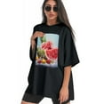thumbnail image 3 of Plus Size Shirt for Women Black Tops for Women Oversized Short Sleeves Shirt for Women Fruit3 T Shirt Crewneck Shirt for Women 3XL, 3 of 5