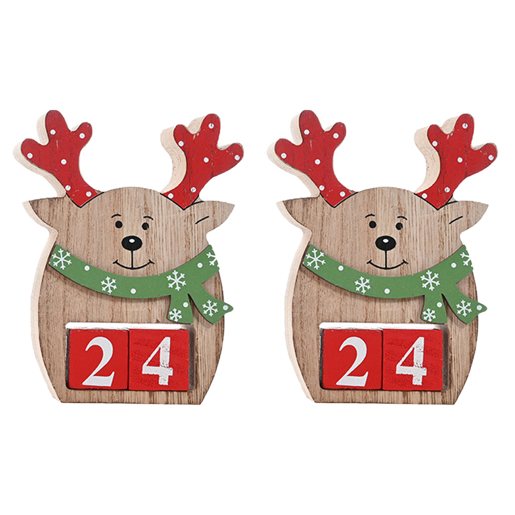 2PCS Wooden Desktop Countdown Calendar Christmas Elk Shape Ornament