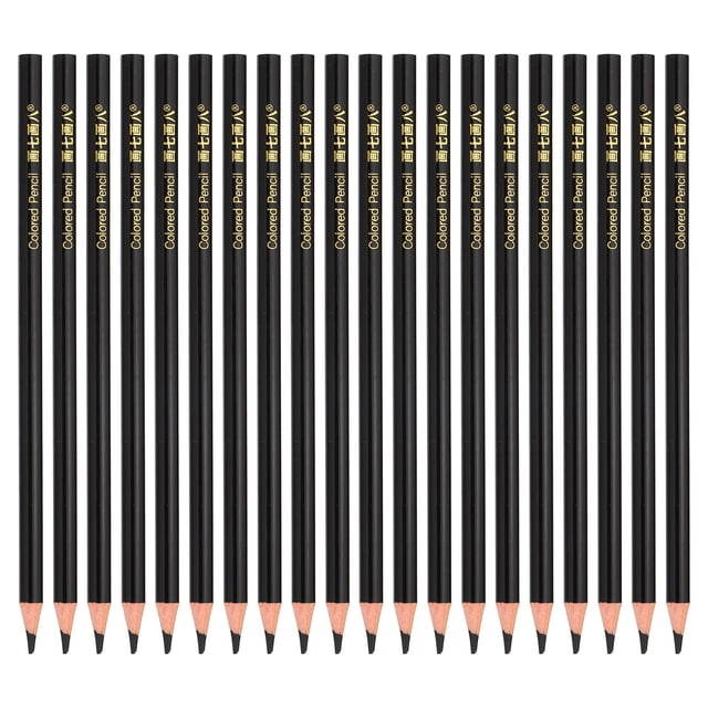 Uxcell Black Colored Pencils Set, 20 Pcs Oil Color Pencils Wooden Coloring Drawing Pencil for Artists Art Painting