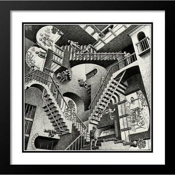Relativity 25x25 Framed and Double Matted Art Print by M.C. Escher