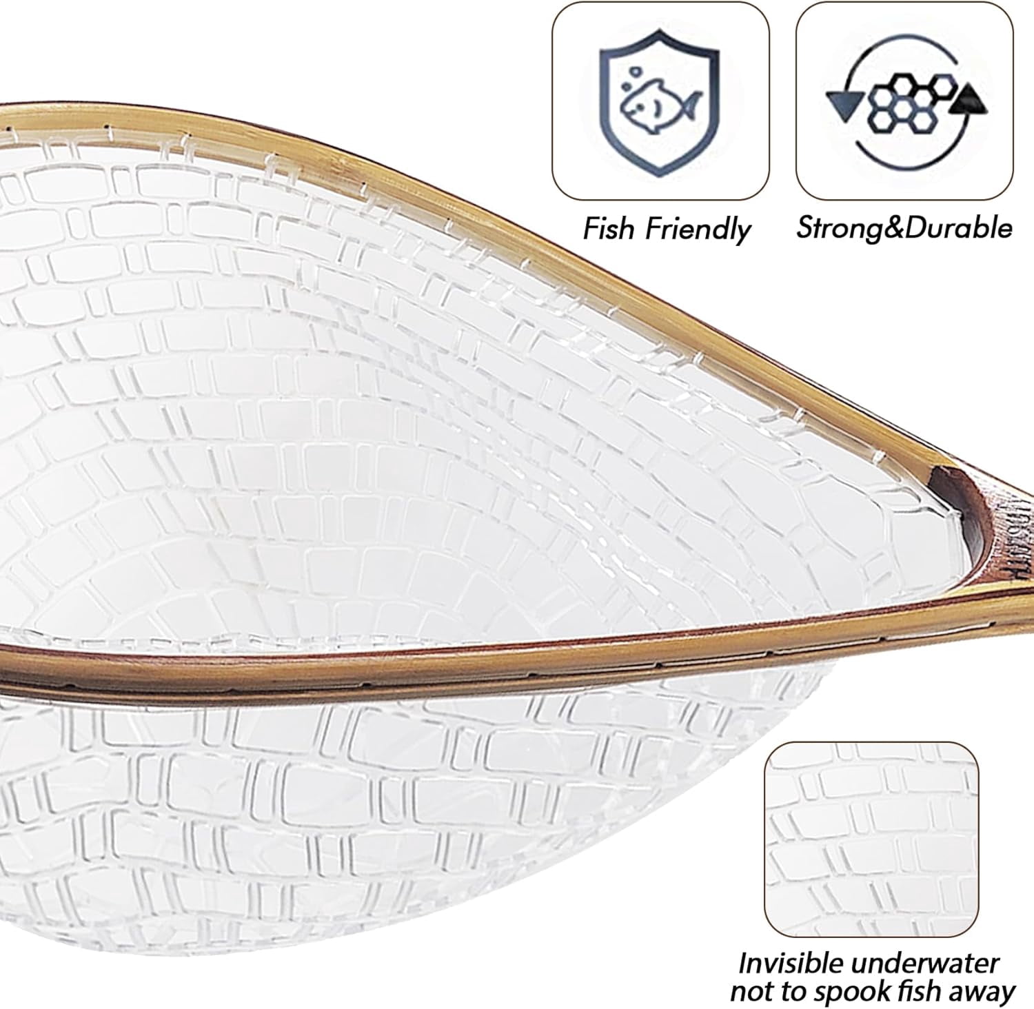 Fly Fishing Net Landing Net Wooden Net Soft Rubber Mesh Trout Net Freshwater Saltwater Fishing Net with Safety Cord Net Gifts for Father Men