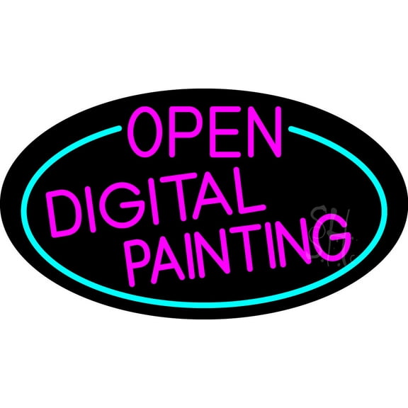 Pink Open Digital Painting Oval With Turquoise Border LED Neon Sign 20 x 37 - inches, Clear Edge Cut Acrylic Backing, with Dimmer - Bright and Premium built indoor Neon Sign for storefront.