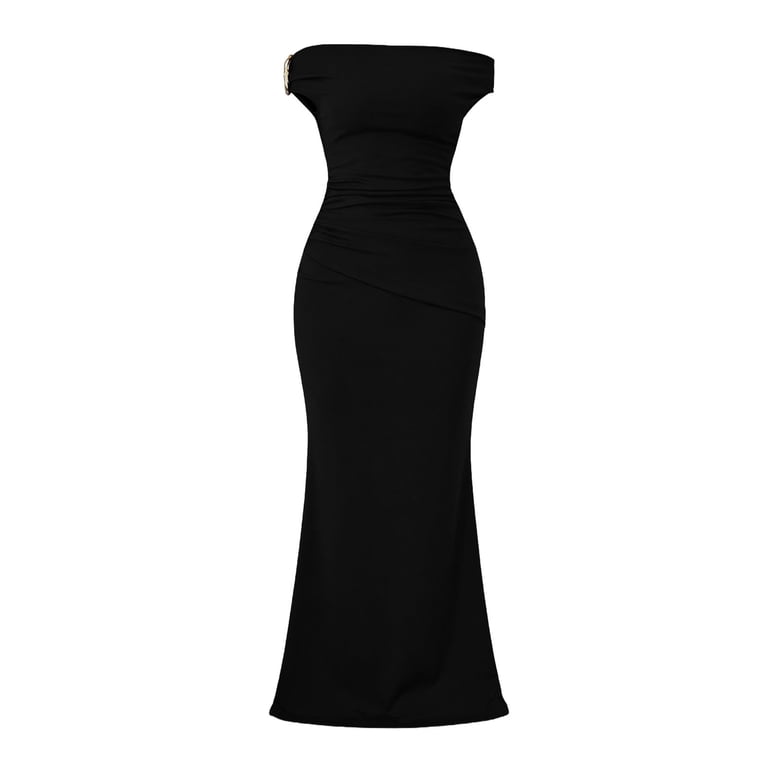 black form fitting dresses Ladivine CD979C - Long Stretch Satin Sheath Dress