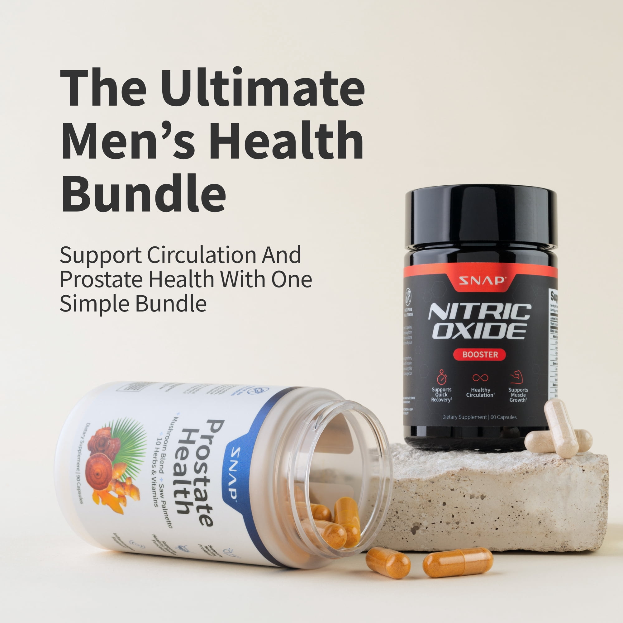 Snap Prostate Health & Nitric Oxide Combo for Men, Urinary & Circulation Support, Saw Palmetto, Zinc & Botanicals (30-Day Supply)