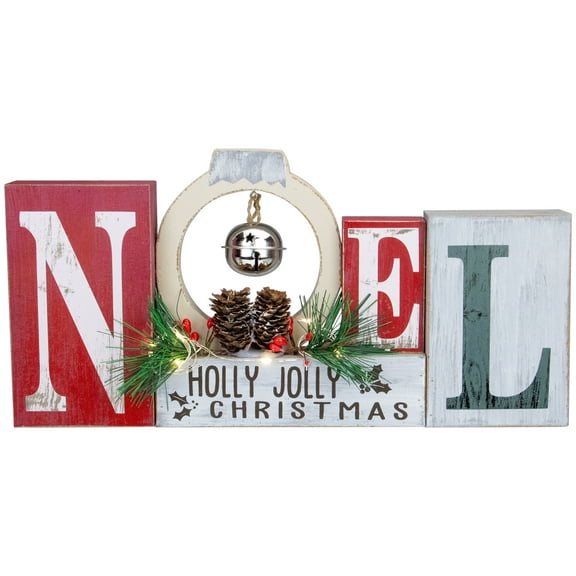 Northlight LED Lighted "Noel Holly Jolly Christmas" Holiday Sign with Jingle Bell - 13"