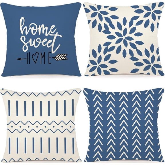 Pillow Covers 16x16 Set of 4, Modern Sofa Throw Pillow Cover, Decorative Outdoor Linen Fabric Pillow Case for Couch Bed Car,Light Blue