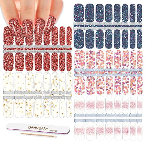 Thicker Nail Polish Strips Glitter Sequins, DANNEASY 5 Sheets Full Nail