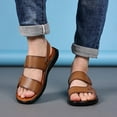 thumbnail image 2 of Men's Beach Sandals Leather Adjustable Buckle Strap Platform Slippers Comfortable Cut out Slides Open Toe Summer Beach Slip on Shoes Khaki Size 10, 2 of 5