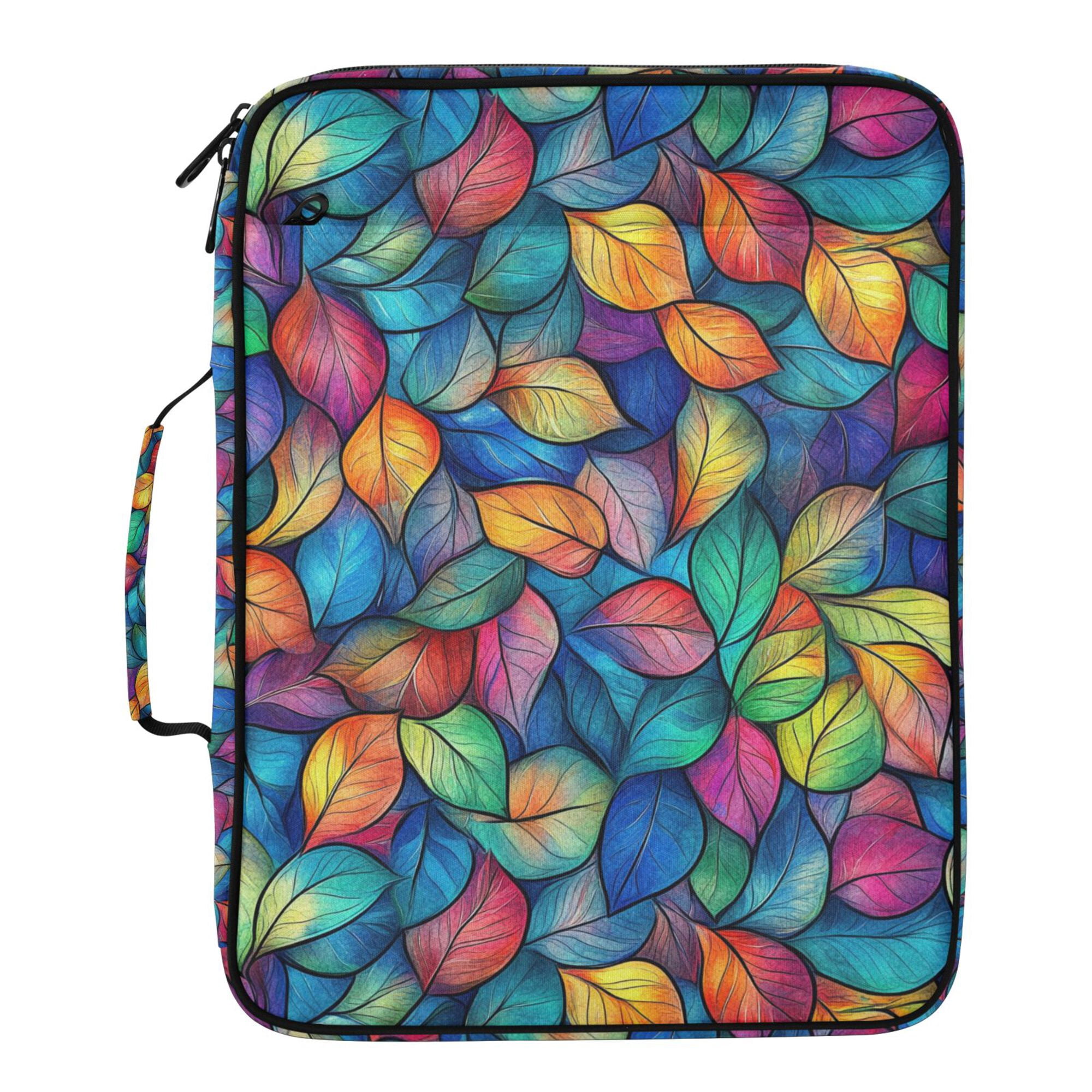 FORMRS Accordion File Folder A4 Size 7-Pocket Expanding Document Organizer Bag with 3 Ring Binder, Vibrant Art Leaves Pattern