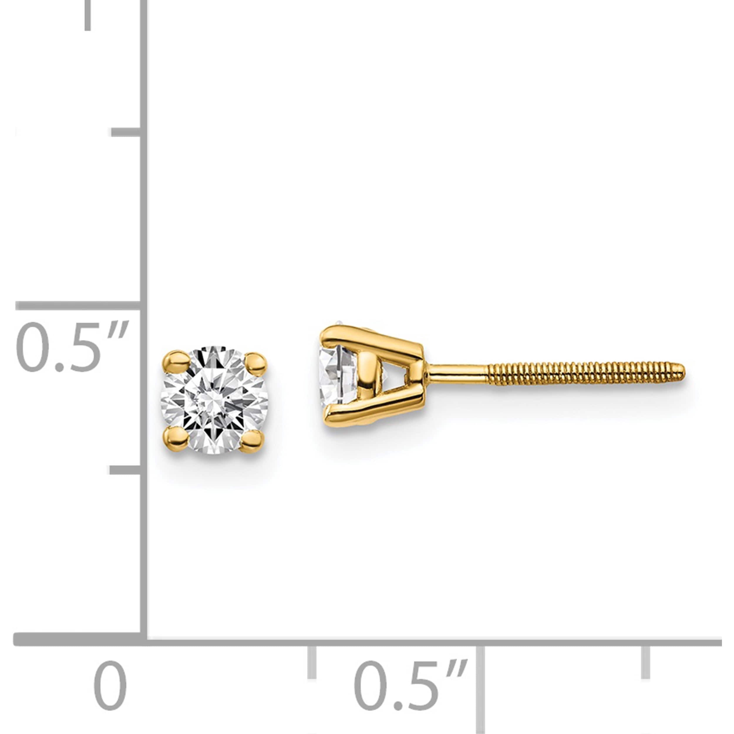 14K Yellow Gold 14Ky .50Ct. Si3 G-I Diamond Stud Thread On/Off Post Earrings (4.1 X 4.1) Made In United States st3-50