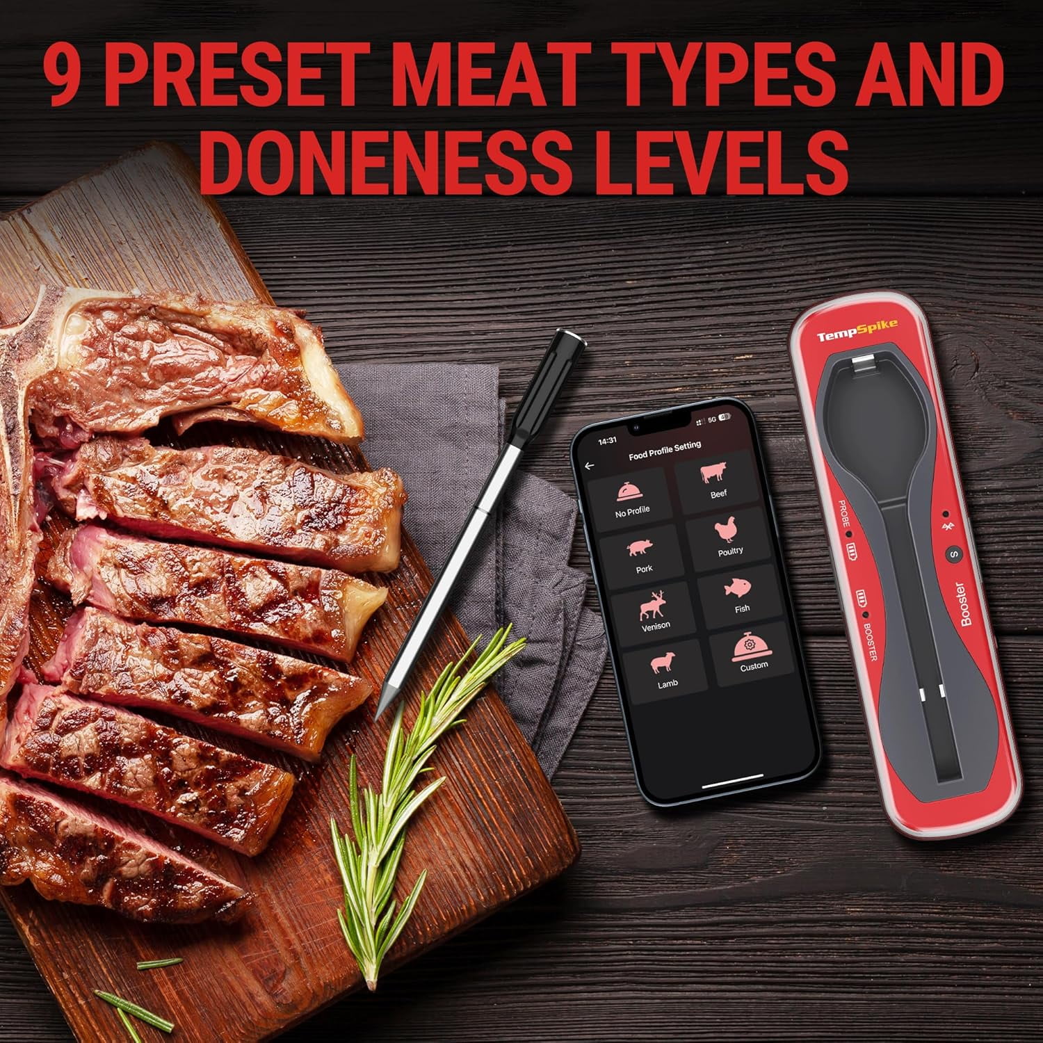 TempSpike Wireless Meat Thermometer for Grilling and Smoking, 500ft Bluetooth Meat Thermometer with Wireless Probe, Ideal for Sous Vide Smoker Rotisserie BBQ Oven Smoker