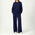 thumbnail image 5 of Costeam Women Crew Neck Long Sleeve Top Wide Leg Pants 2 Piece Outfit Set Soft Stretch Knit Loungewear Tracksuit with Side Pockets Loose Fit Casual Daily Outdoor Bottom Sets, 5 of 6