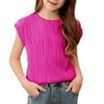 thumbnail image 2 of HAOTAGS Teen Girls Blouse Tops Casual Solid Color Round Neck Short Sleeve Tshirts Hot Pink 4Y, 2 of 9