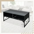 thumbnail image 3 of Gymax High-gloss LED Coffee Table w/ Faux Marble & Tempered Glass Top 4 Storage Cubes Black, 3 of 10