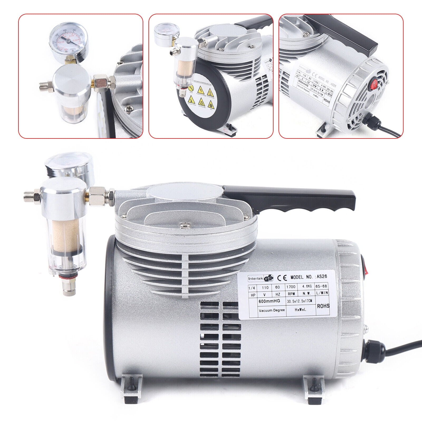 DENEST Industrial 20-23L/min Oilless Diaphragm Vacuum Pump Oil Free Vacuum Suction Pump