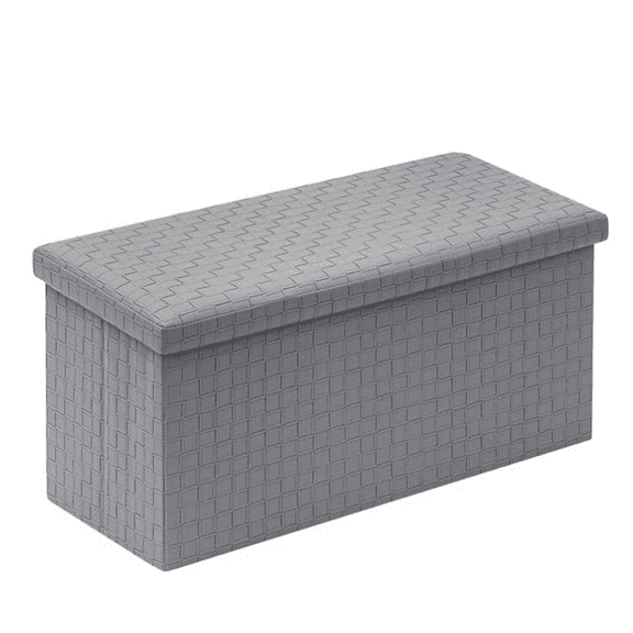 Folding Storage Ottoman, Faux Leather Footrest Seat Long Bench Storage Box Chest