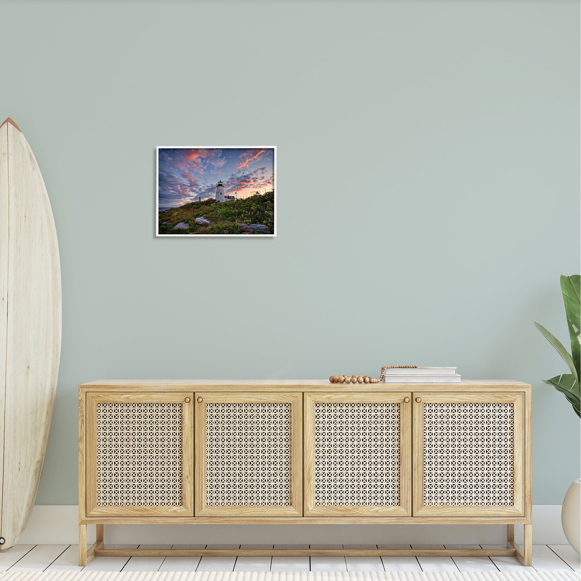 Stupell Nautical Lighthouse Pink Clouds Landscape Landscape Photography White Framed Art Print Wall Art